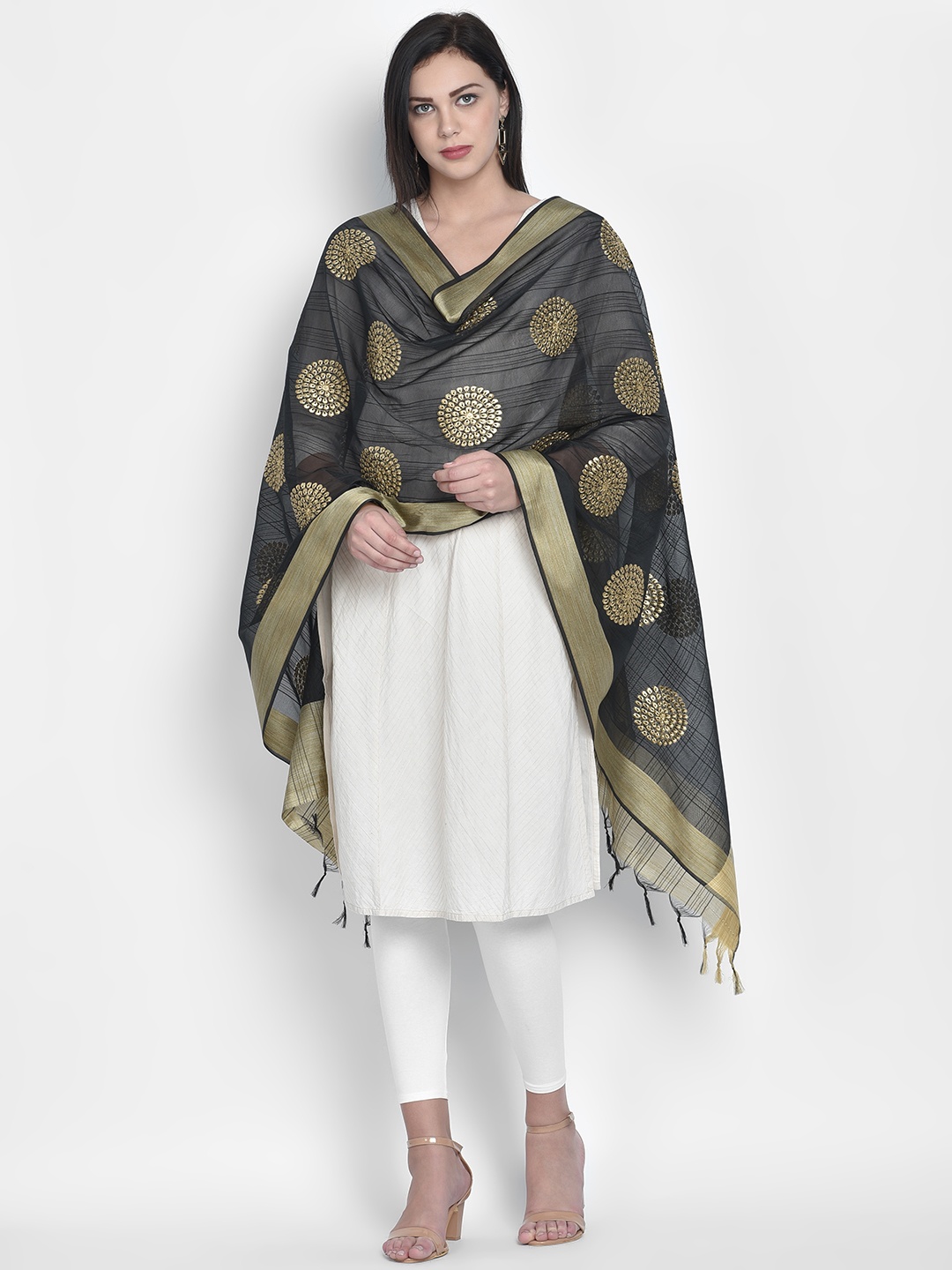

Dupatta Bazaar Women Black & Gold-Toned Embroidered Dupatta