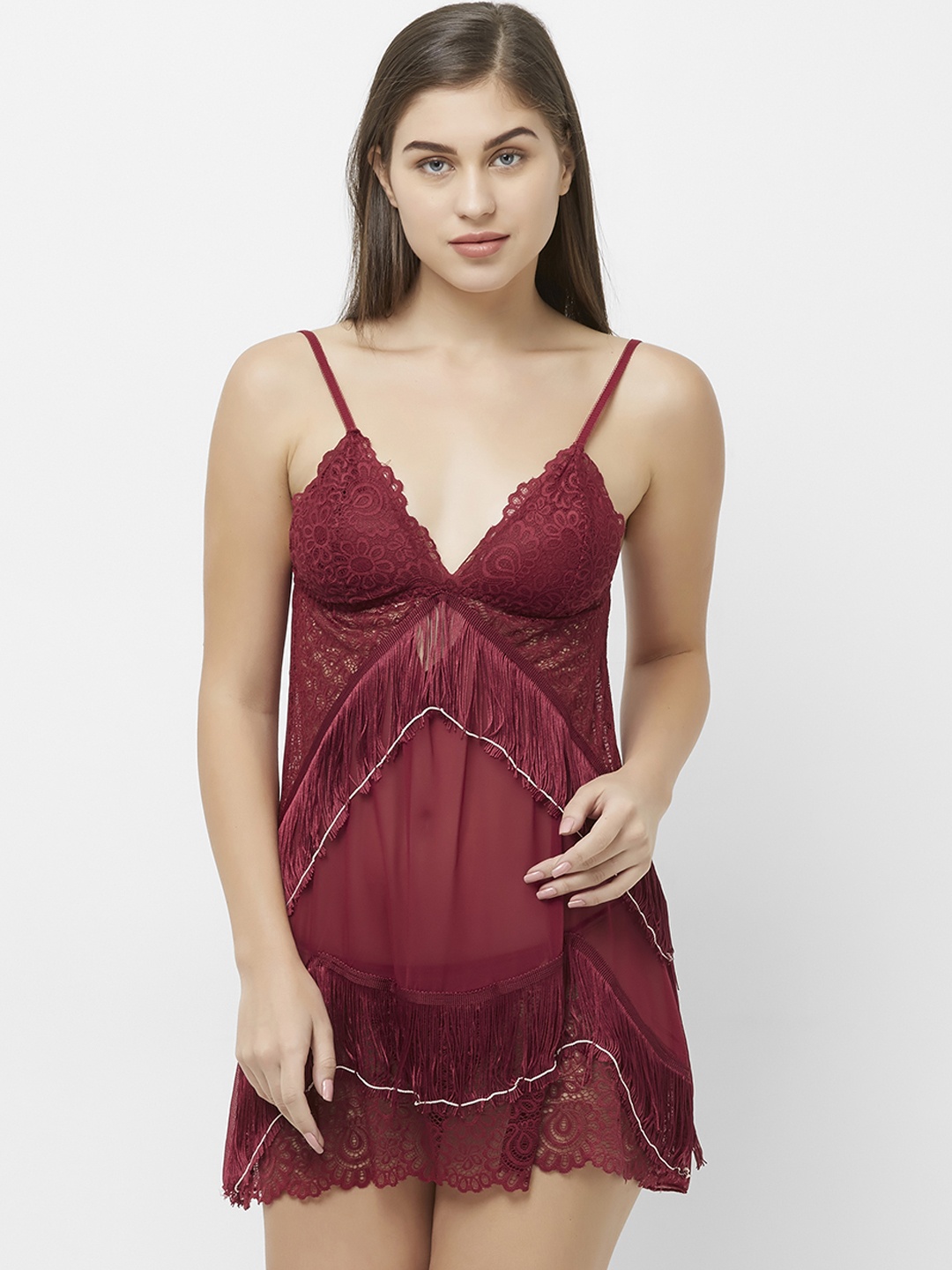 

FashionRack Maroon Self Design Baby Doll
