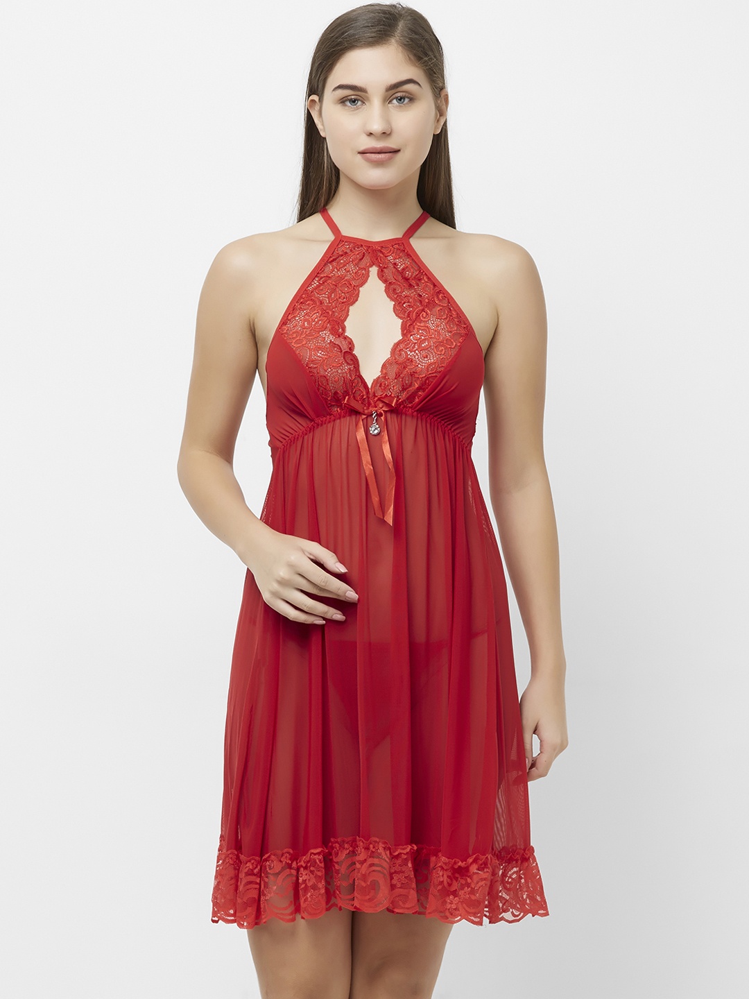 FashionRack Red Self Design Baby Doll