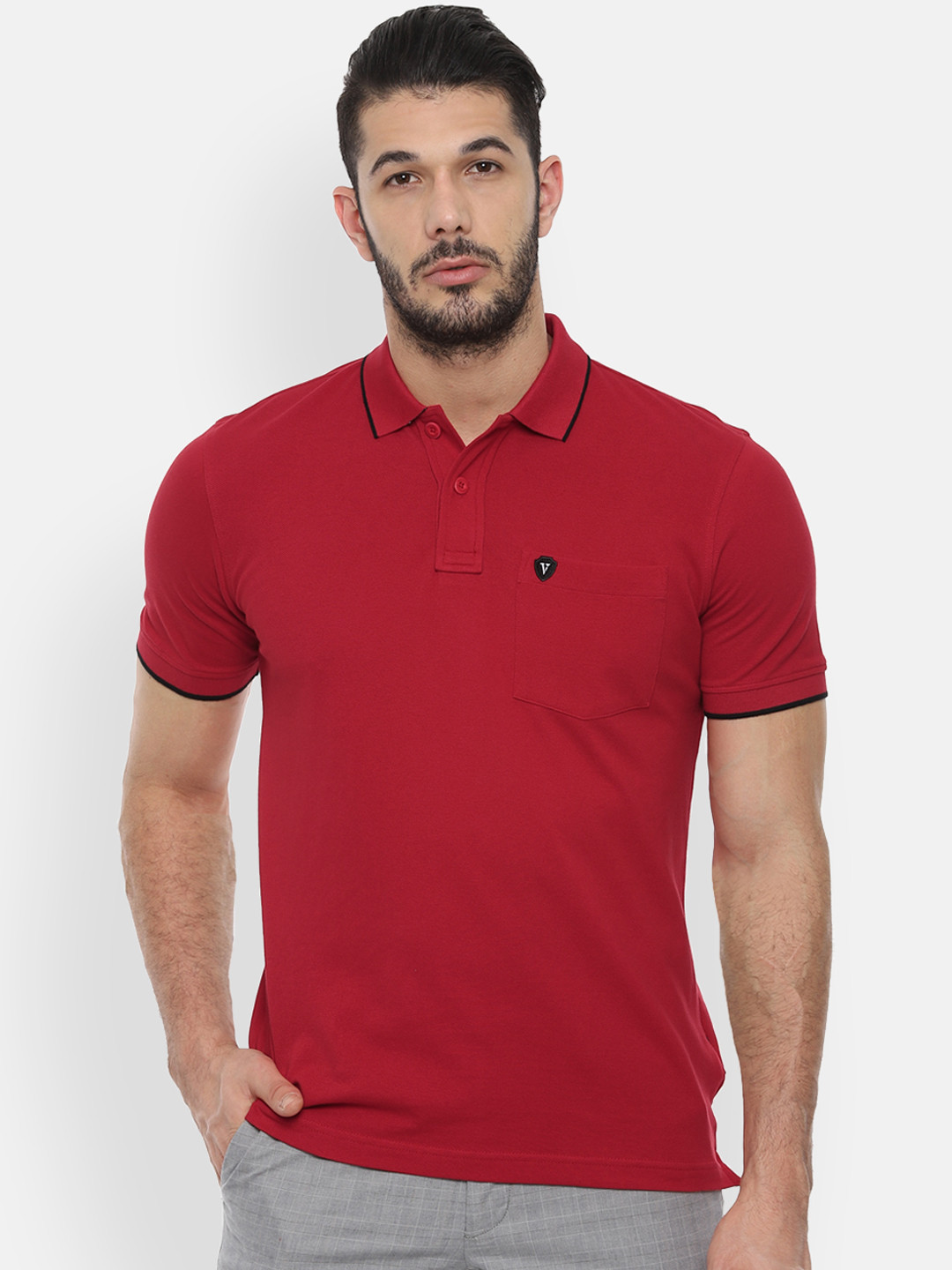 

Van Heusen Sport Men Red Solid Polo Collar Pure Cotton T-shirt