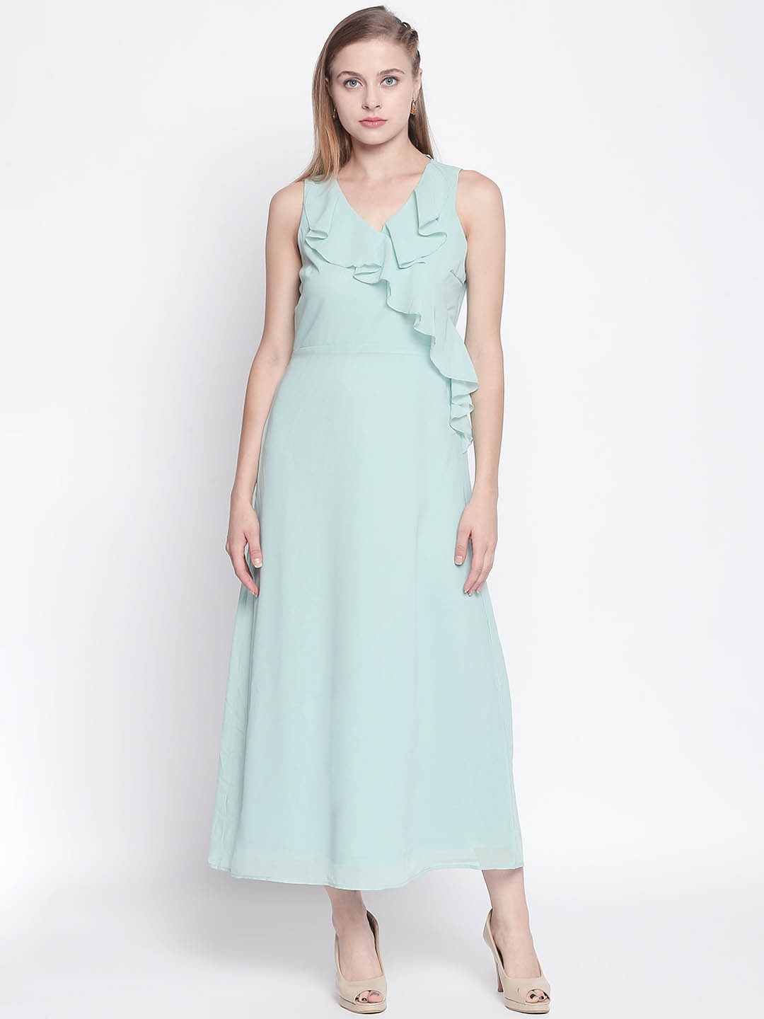 

Forever Glam by Pantaloons Women Green Solid Maxi Dress