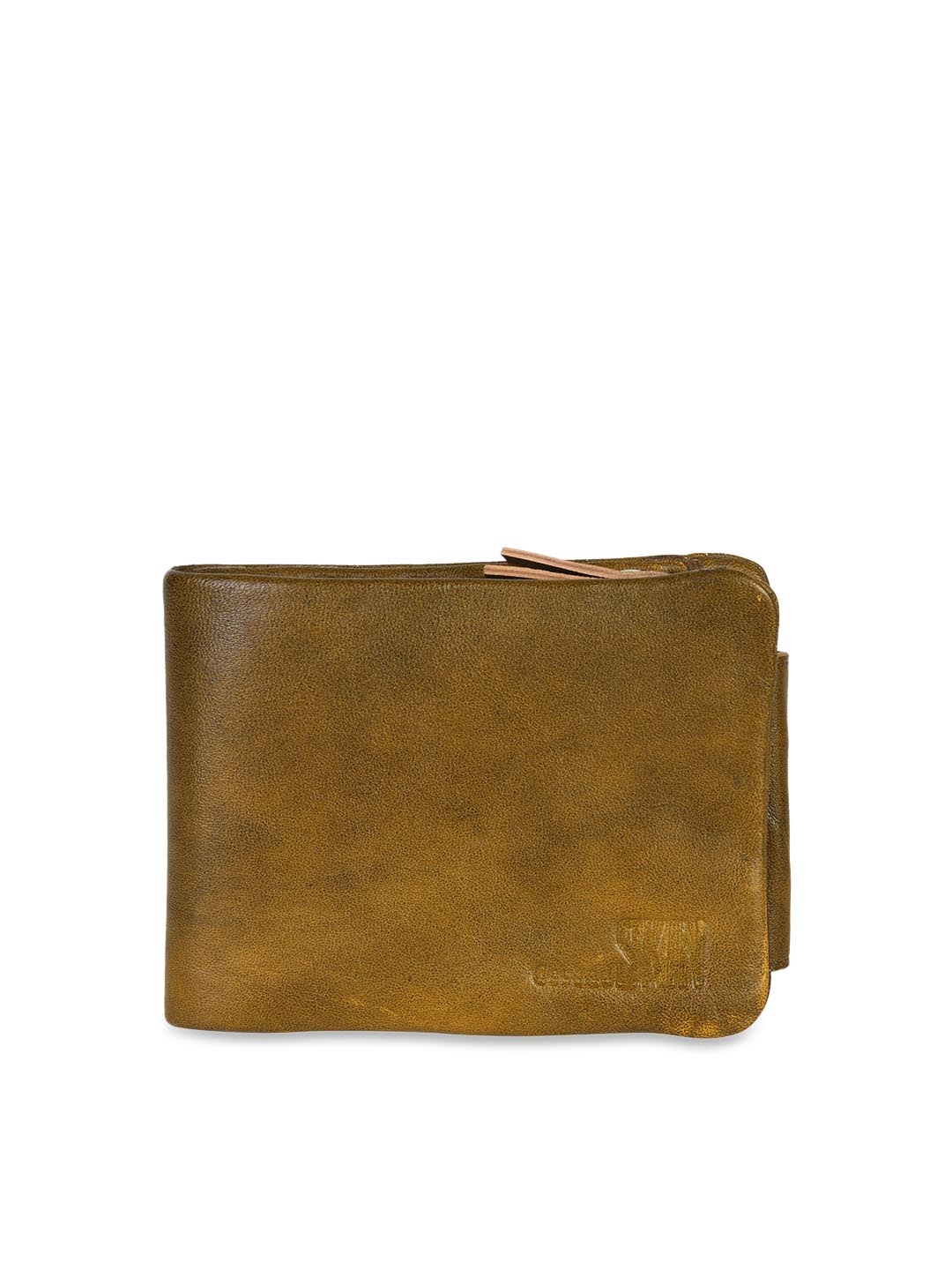 

Second SKIN Men Mustard Yellow Solid Two Fold Leather Wallet