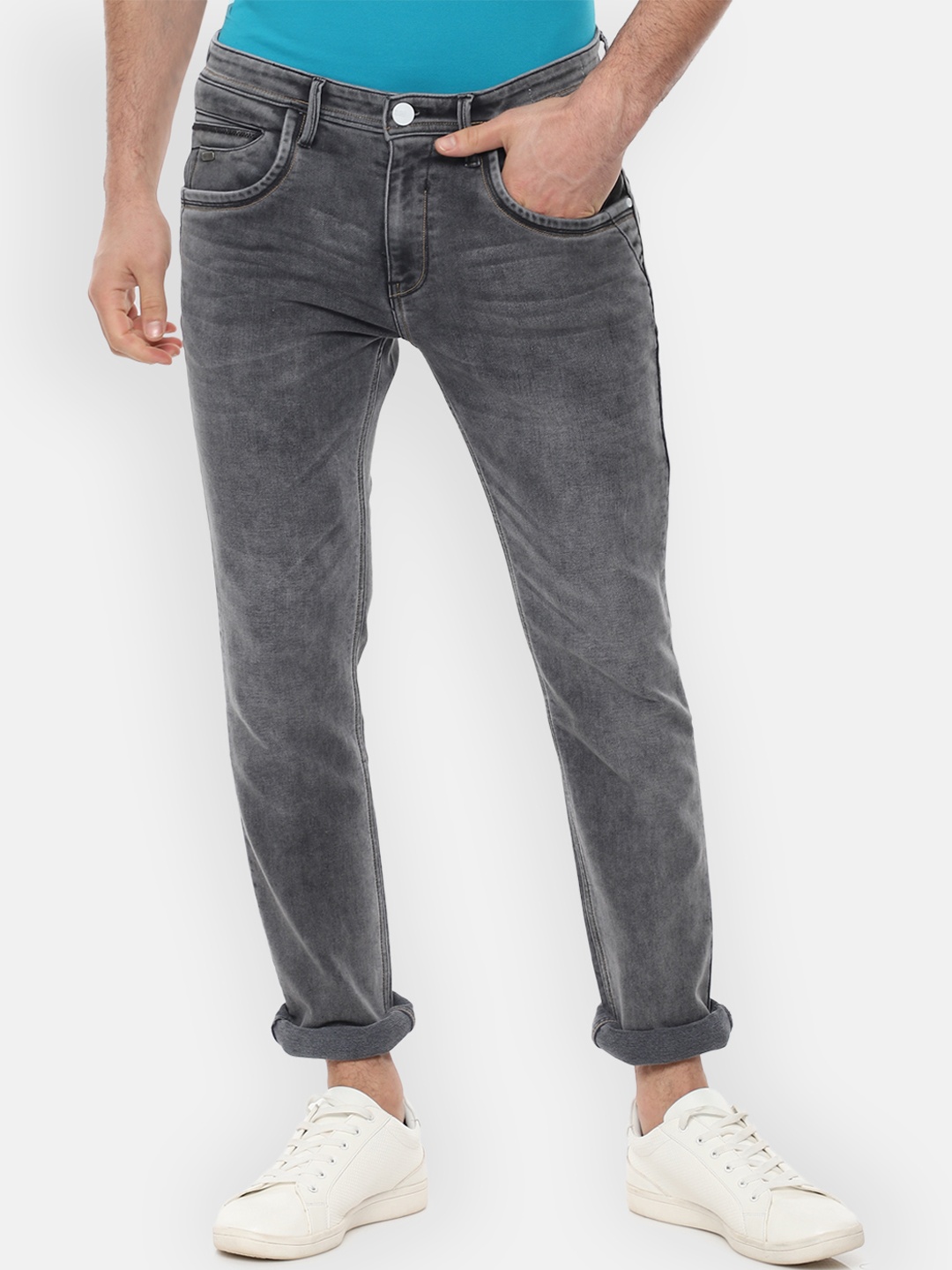 

V Dot Men Grey Slim Fit Mid-Rise Clean Look Stretchable Jeans