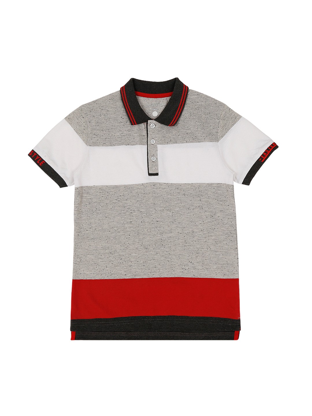 

Pantaloons Junior Boys Grey & Red Colourblocked Polo Collar T-shirt