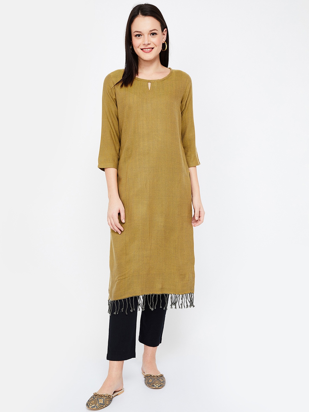 

Melange by Lifestyle Women Mustard Yellow Solid Straight Kurta