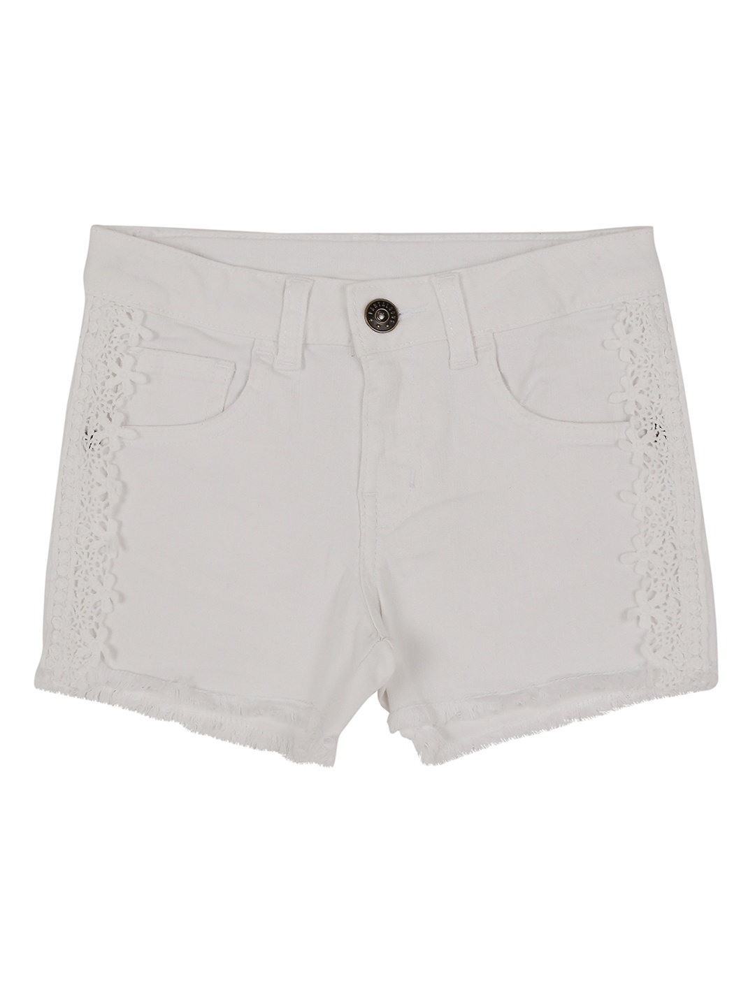 

Pantaloons Junior Girls Off-White Self Design Regular Fit Denim Shorts
