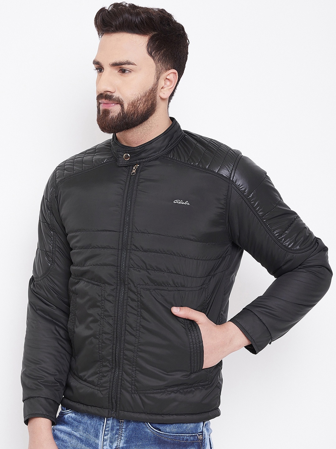 

Adobe Men Black Solid Padded Jacket