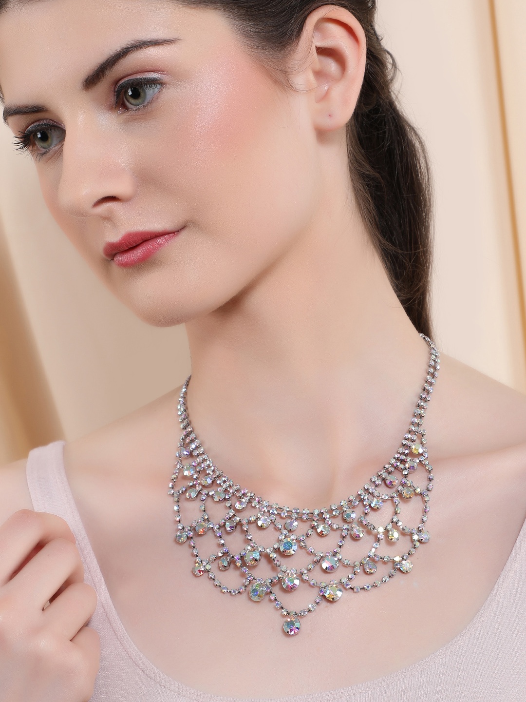 

Rubans Silver Plated Multi Color Stone Necklace