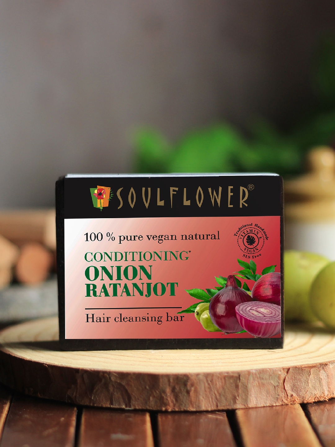 

Soulflower Sustainable Unisex Conditioning Onion Ratanjot Hair Cleansing Bar - 150 g, Brown