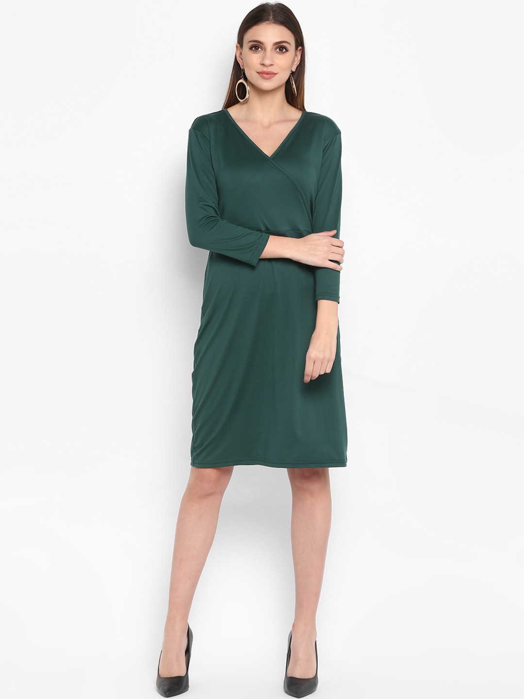 

Color Cocktail Women Teal Green Solid Wrap Dress
