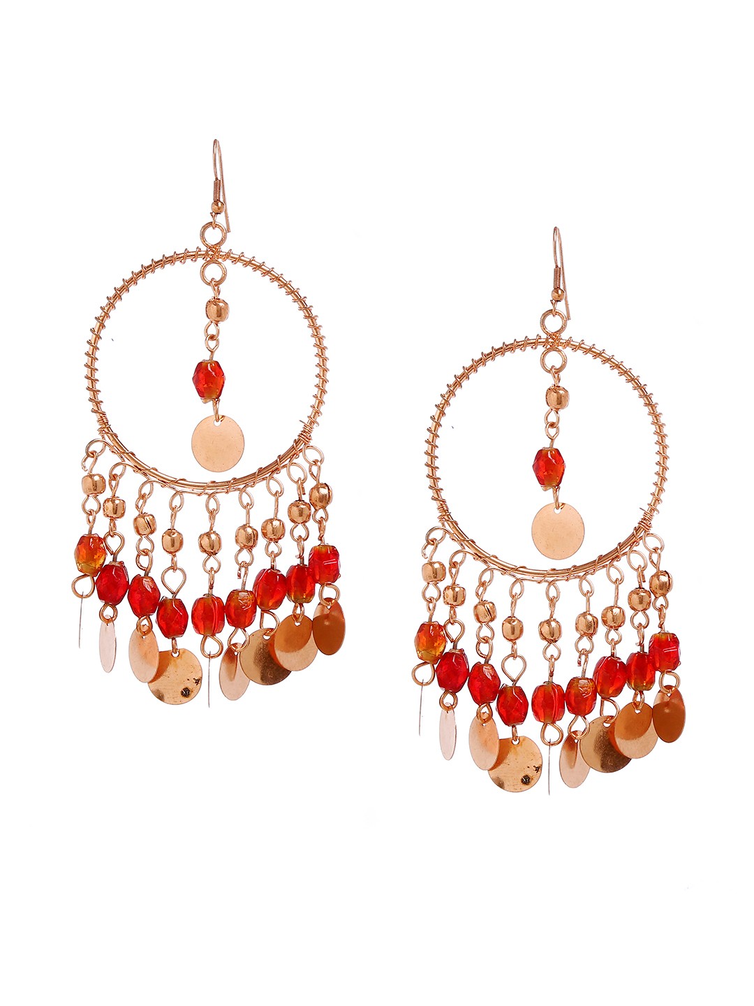

Bamboo Tree Jewels Red & Gold-Toned Handcrafted Circular Drop Earrings