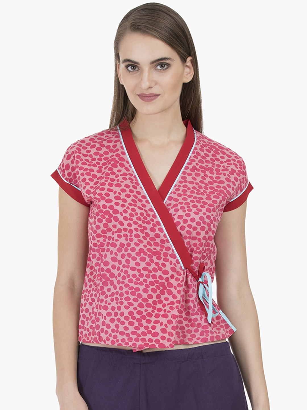 

GRASS by Gitika Goyal Women Pink Printed Dharamsala Wrap Pure Cotton Top