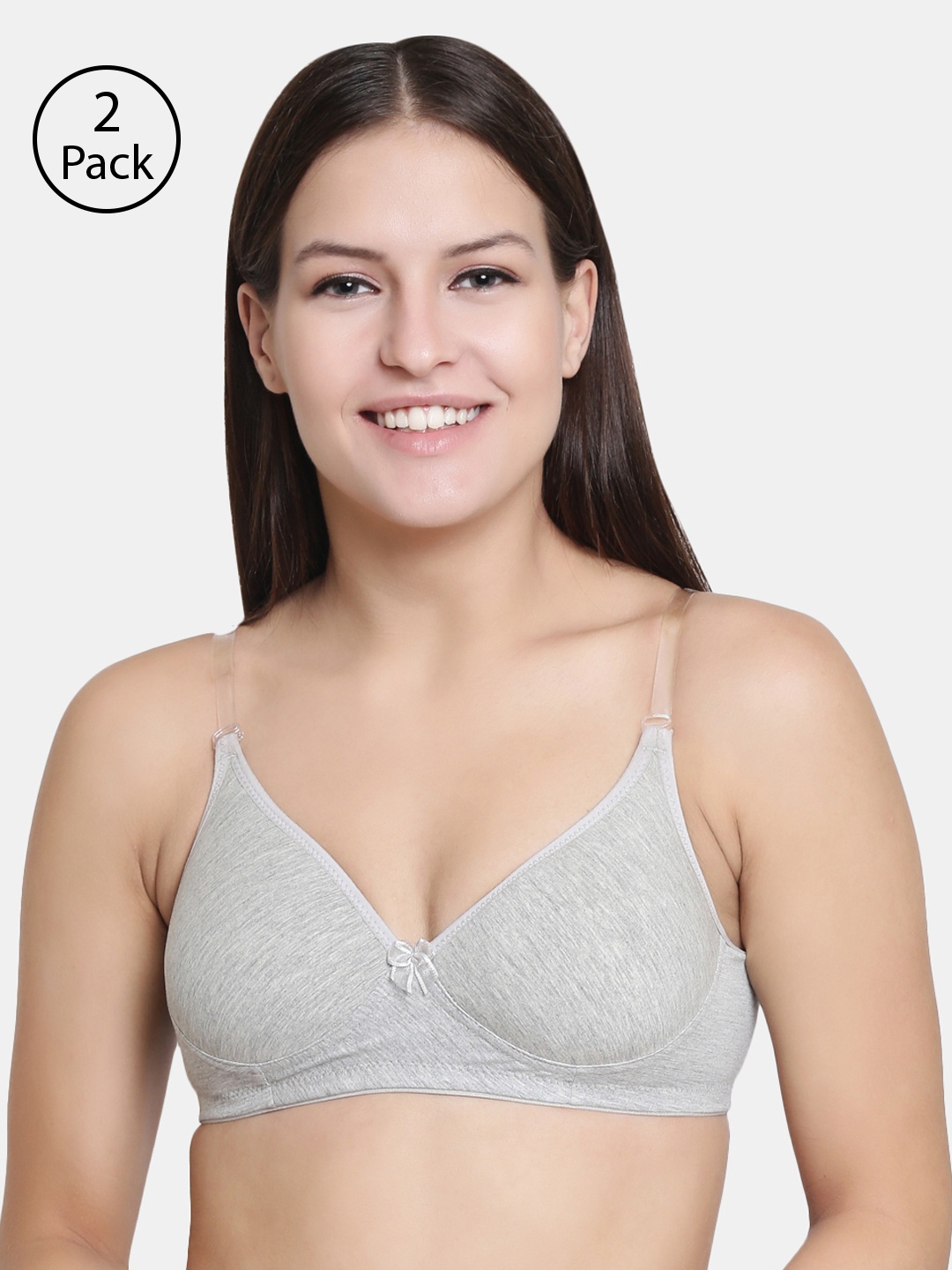 

Floret Grey Melange Pack Of 2 Solid Non-Wired Lightly Padded T-shirt Bra