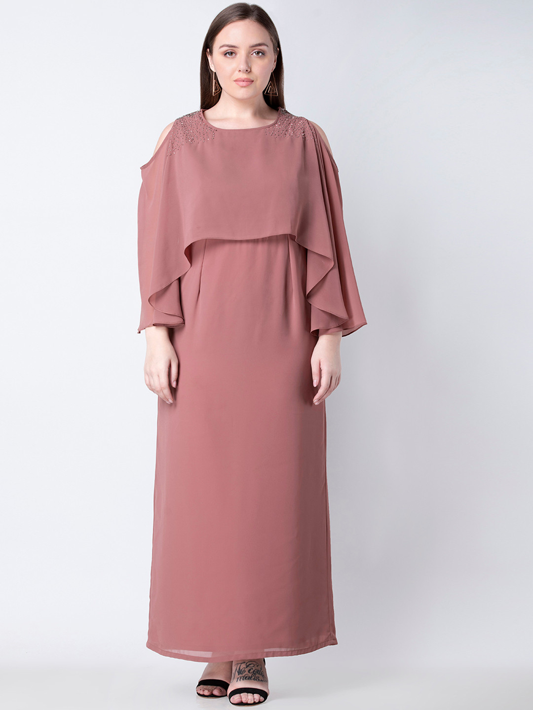 

FabAlley Curve Plus Size Women Pink Embellished Maxi Dress