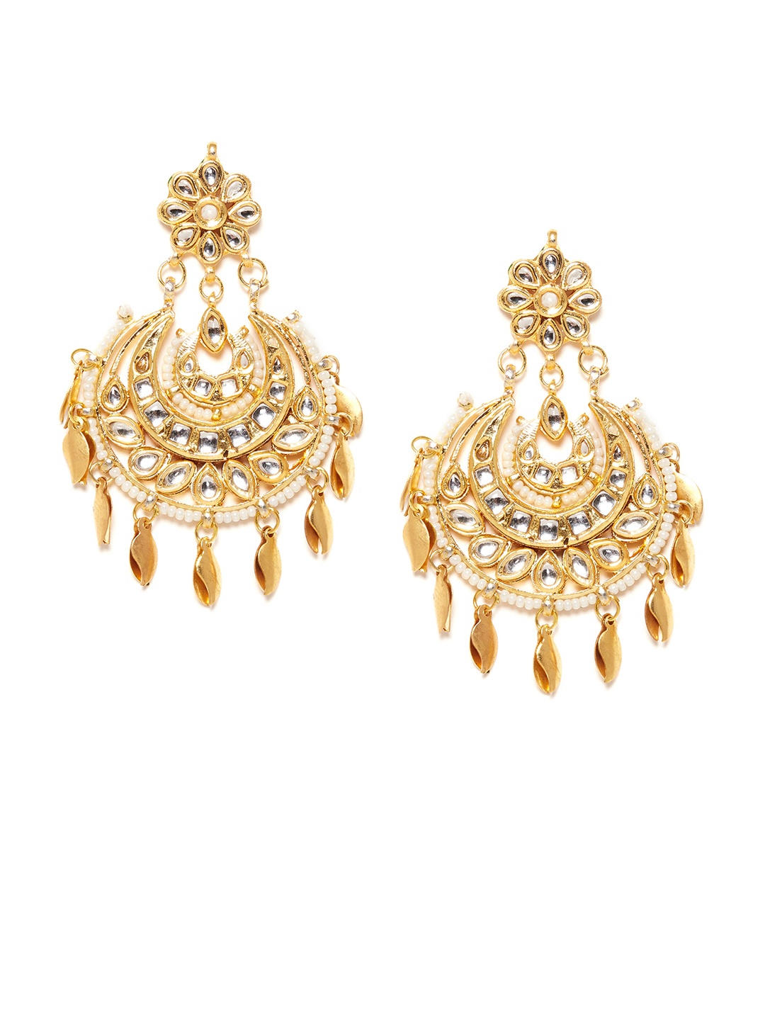 

Bamboo Tree Jewels Gold-Toned & White Classic Drop Earrings
