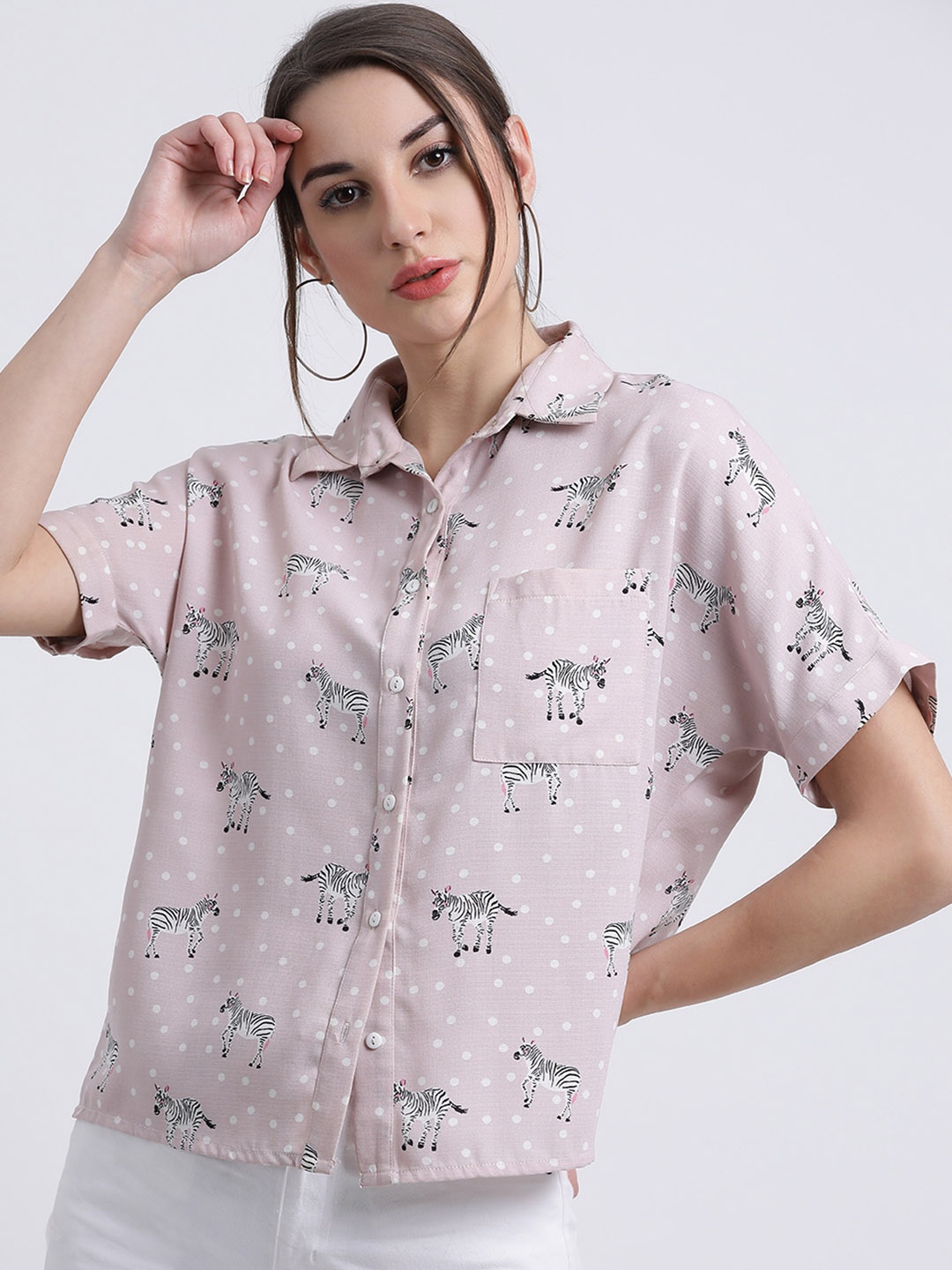 

Zink London Women Lavender Conversational Printed Shirt Style Top