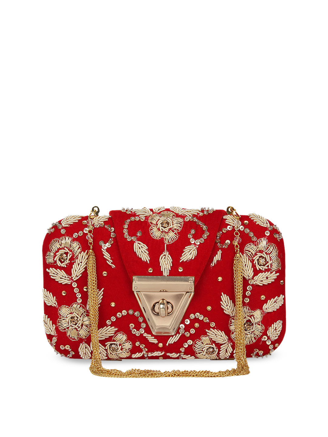 

Anekaant Red & Gold-Toned Embroidered Embellished Clutch