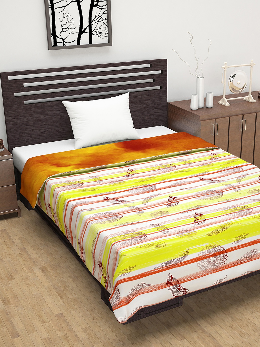 

Divine Casa Orange & Yellow Abstract AC Room 120 GSM Single Bed Dohar