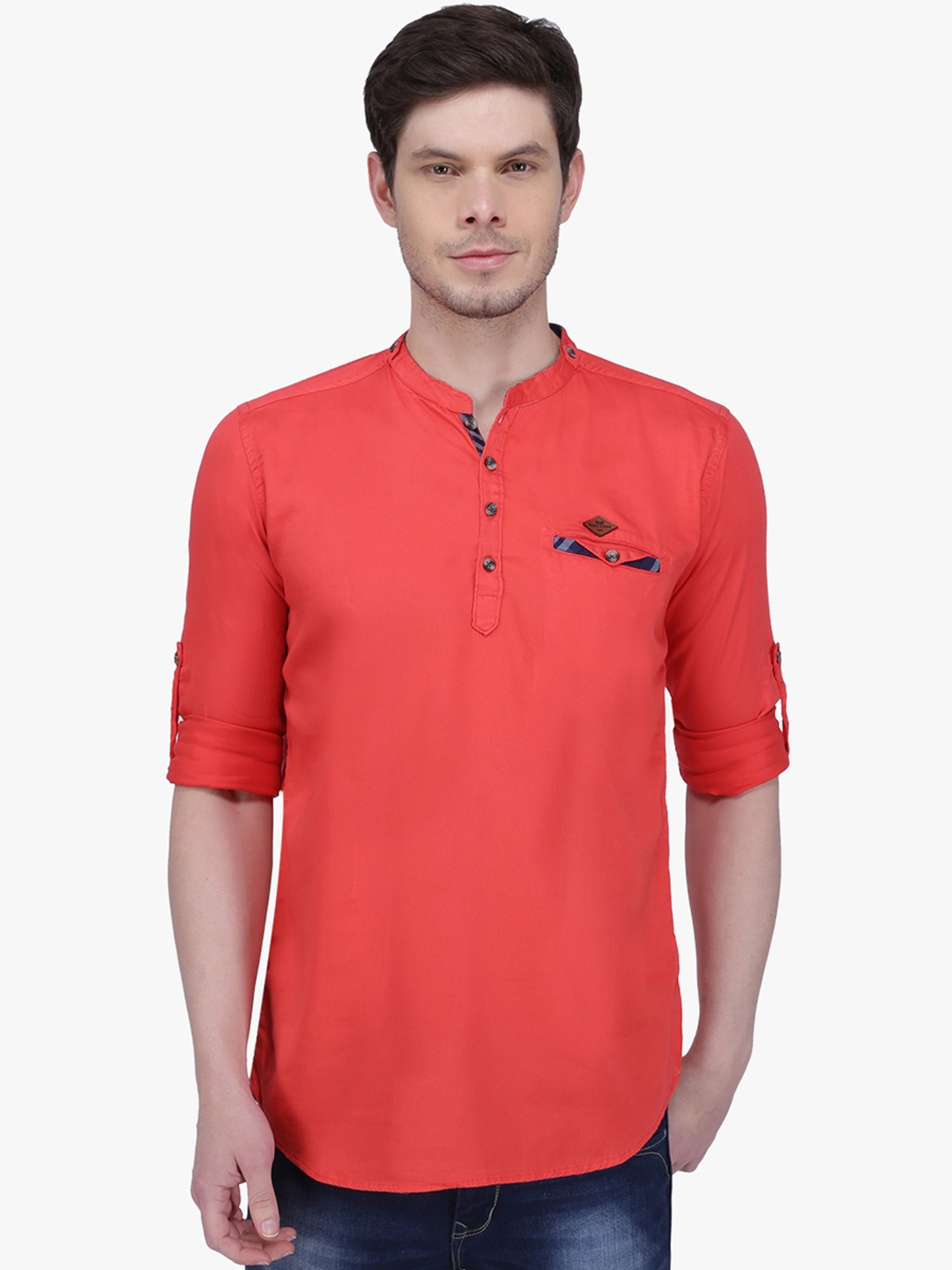 

Kuons Avenue Men Coral Pink Solid Straight Kurta