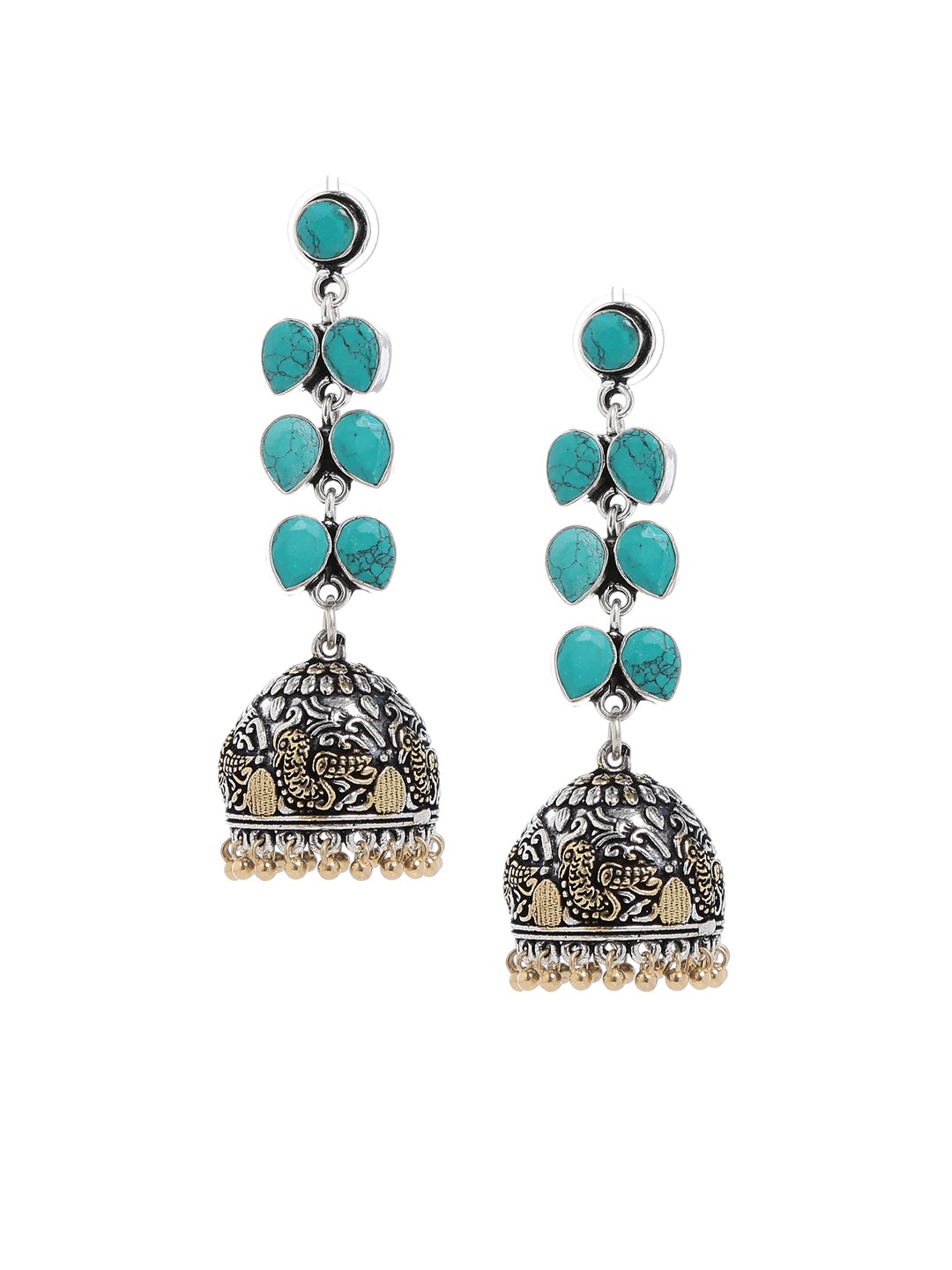 

Bamboo Tree Jewels Blue & Silver-Toned Handcrafted Dome Shaped Jhumkas