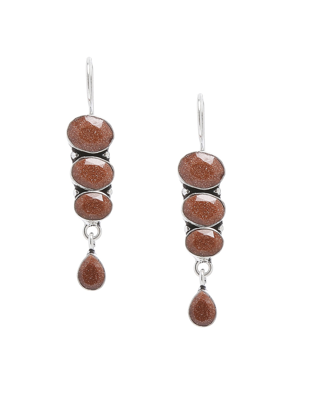 

Bamboo Tree Jewels Brown & Silver-Toned Handcrafted Contemporary Drop Earrings