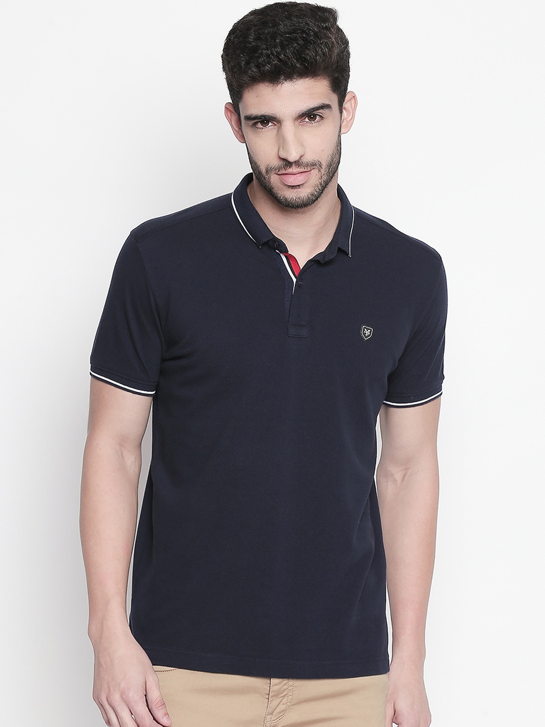 

Mufti Men Navy Blue Solid Slim Fit Polo Collar Pure Cotton T-shirt