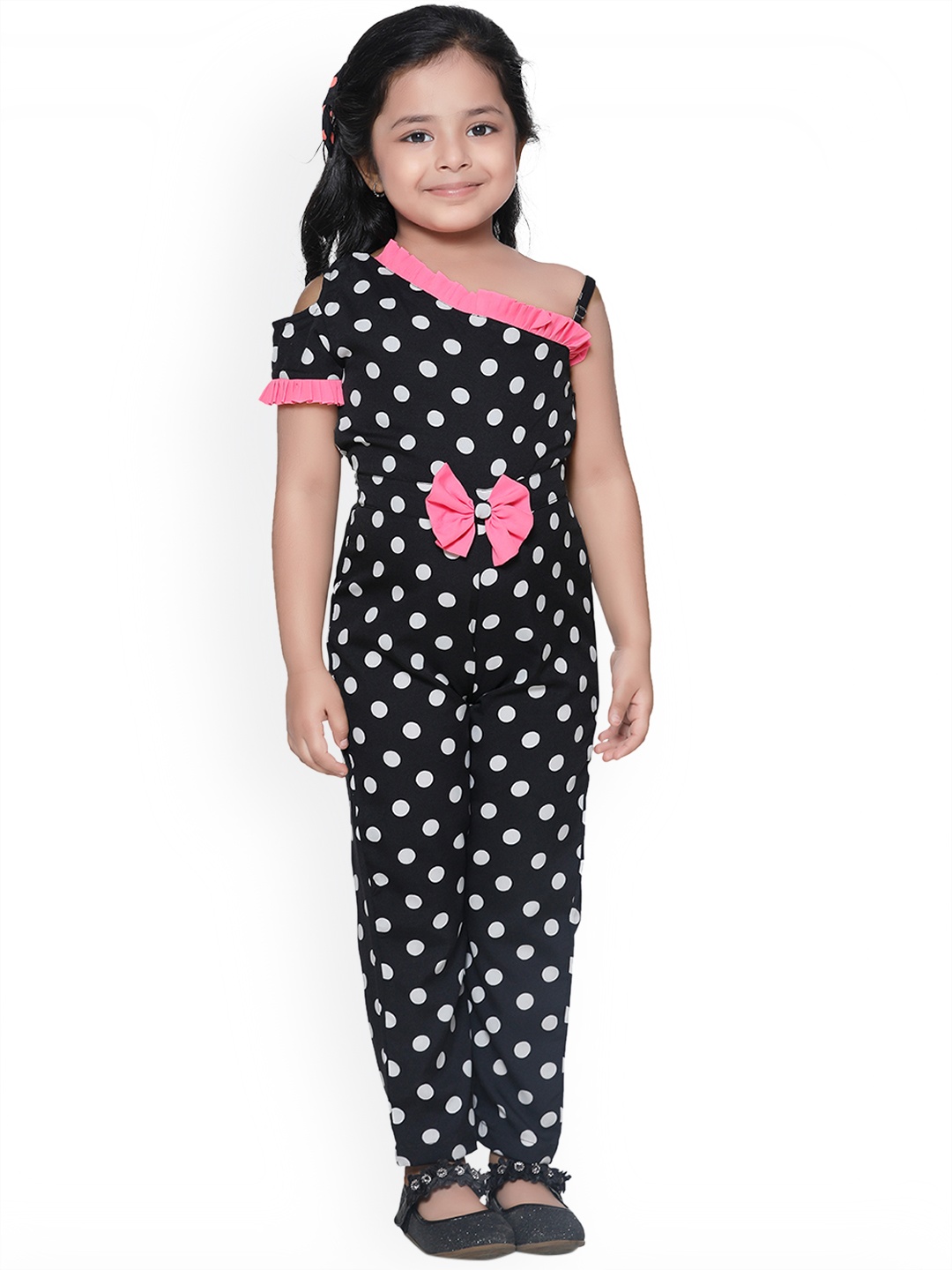 

LilPicks Girls Black & White Printed Basic Jumpsuit