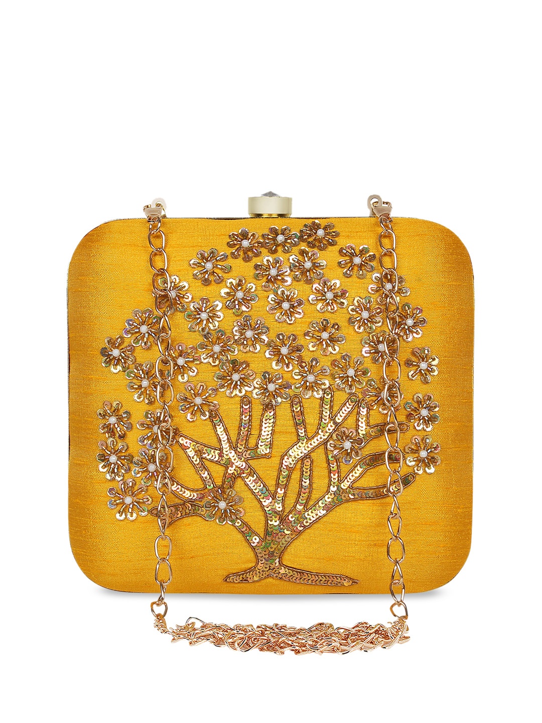 

Anekaant Yellow Embroidered Clutch