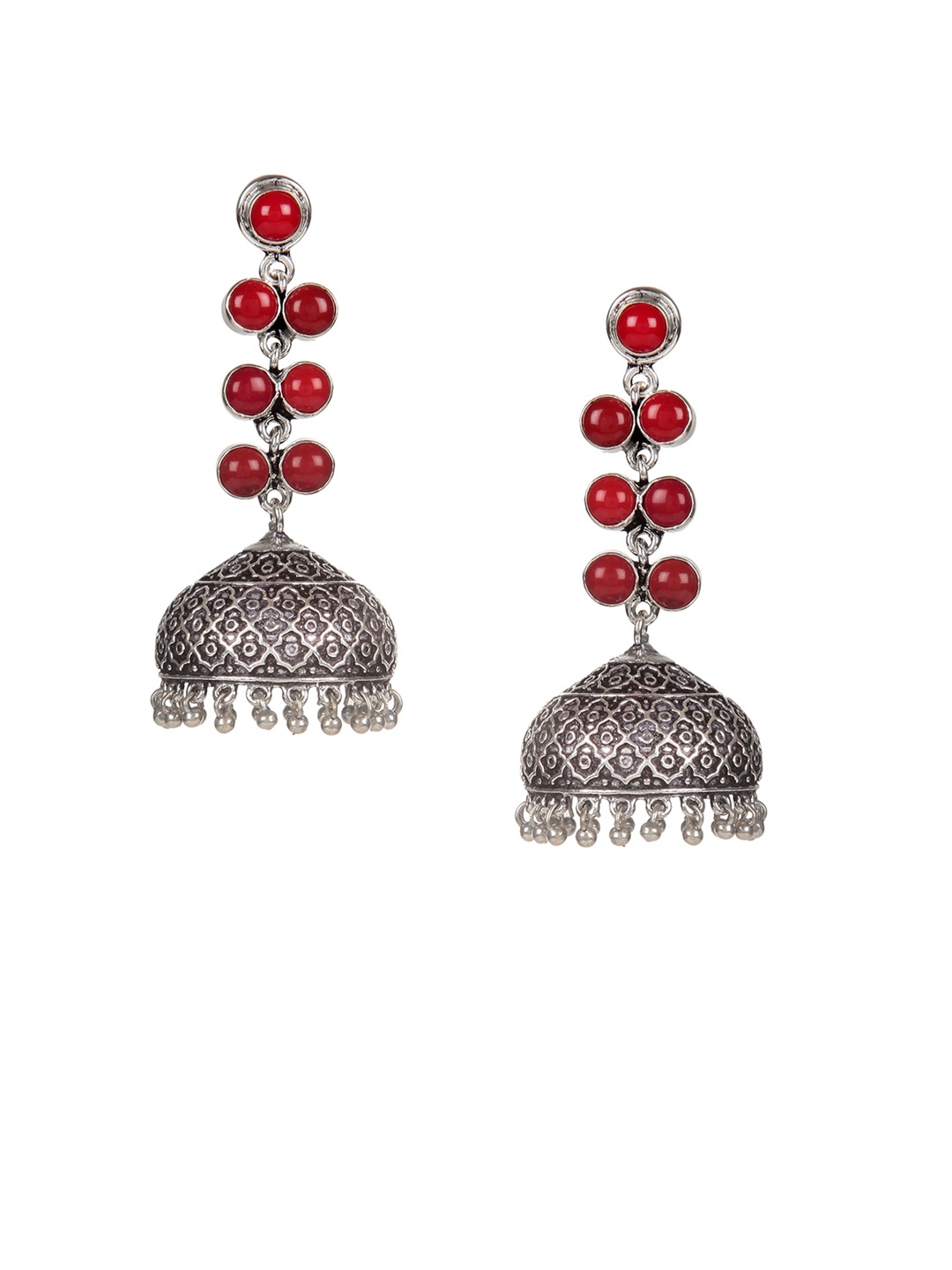 

Bamboo Tree Jewels Red Dome Shaped Jhumkas
