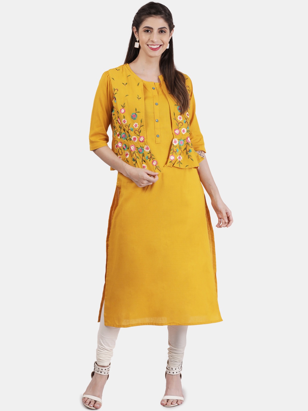 

Alena Women Mustard Solid Straight Kurta