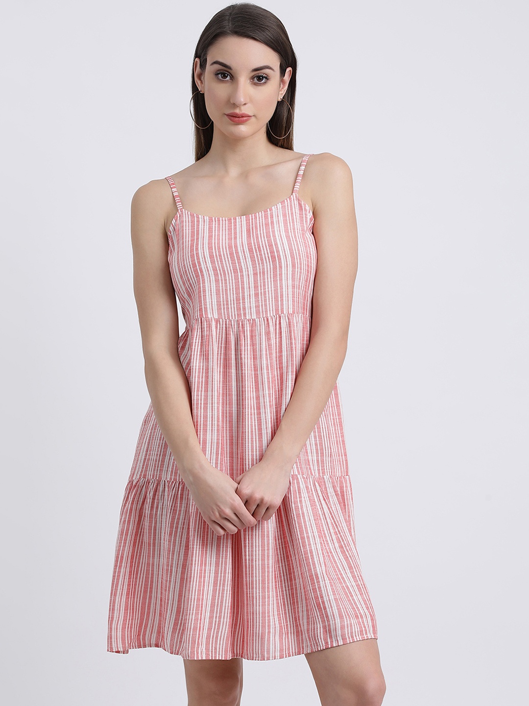 

Zink London Women Pink Striped Fit and Flare Dress