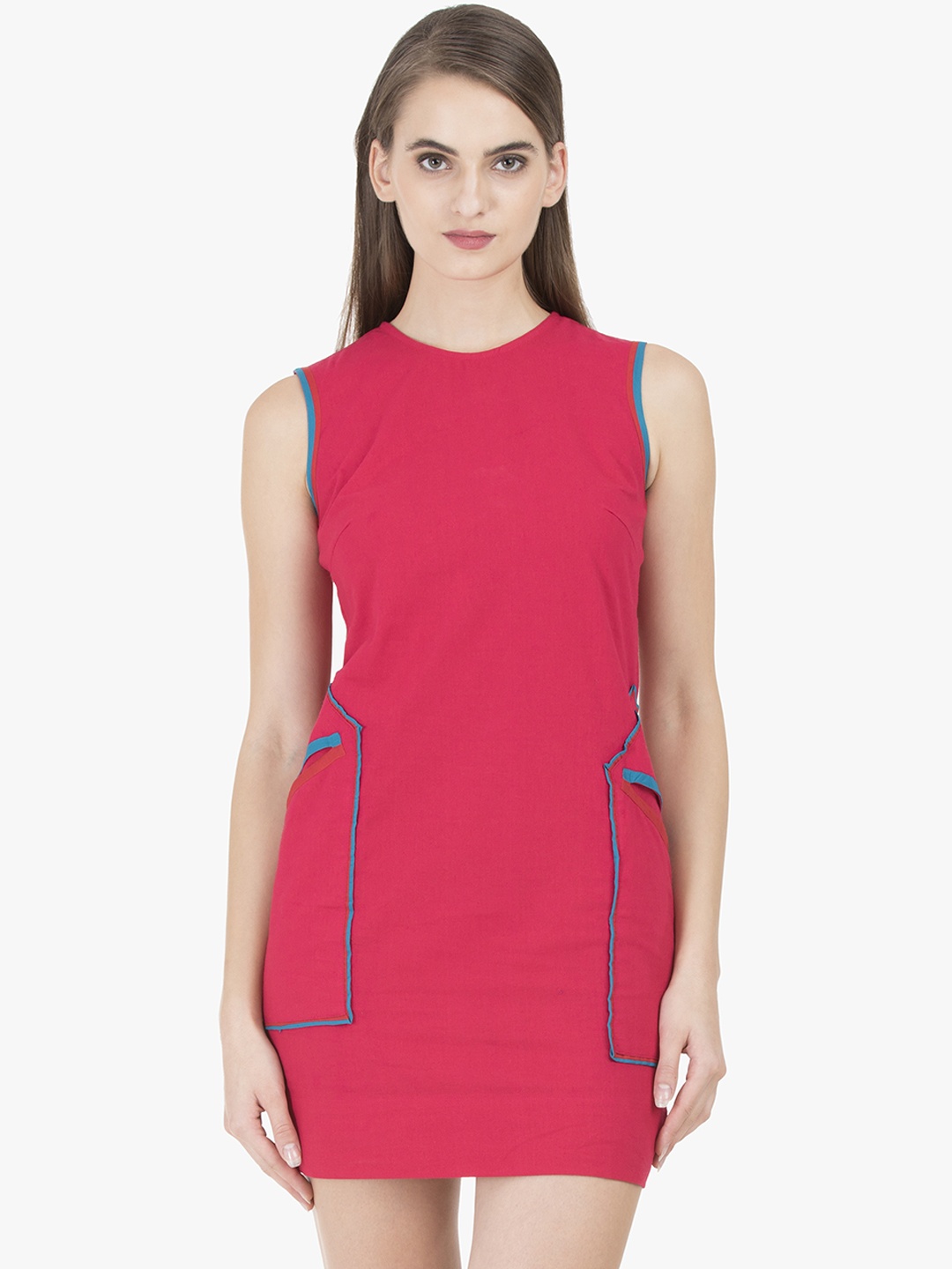 GRASS by Gitika Goyal Women Red Solid Sheath Dress