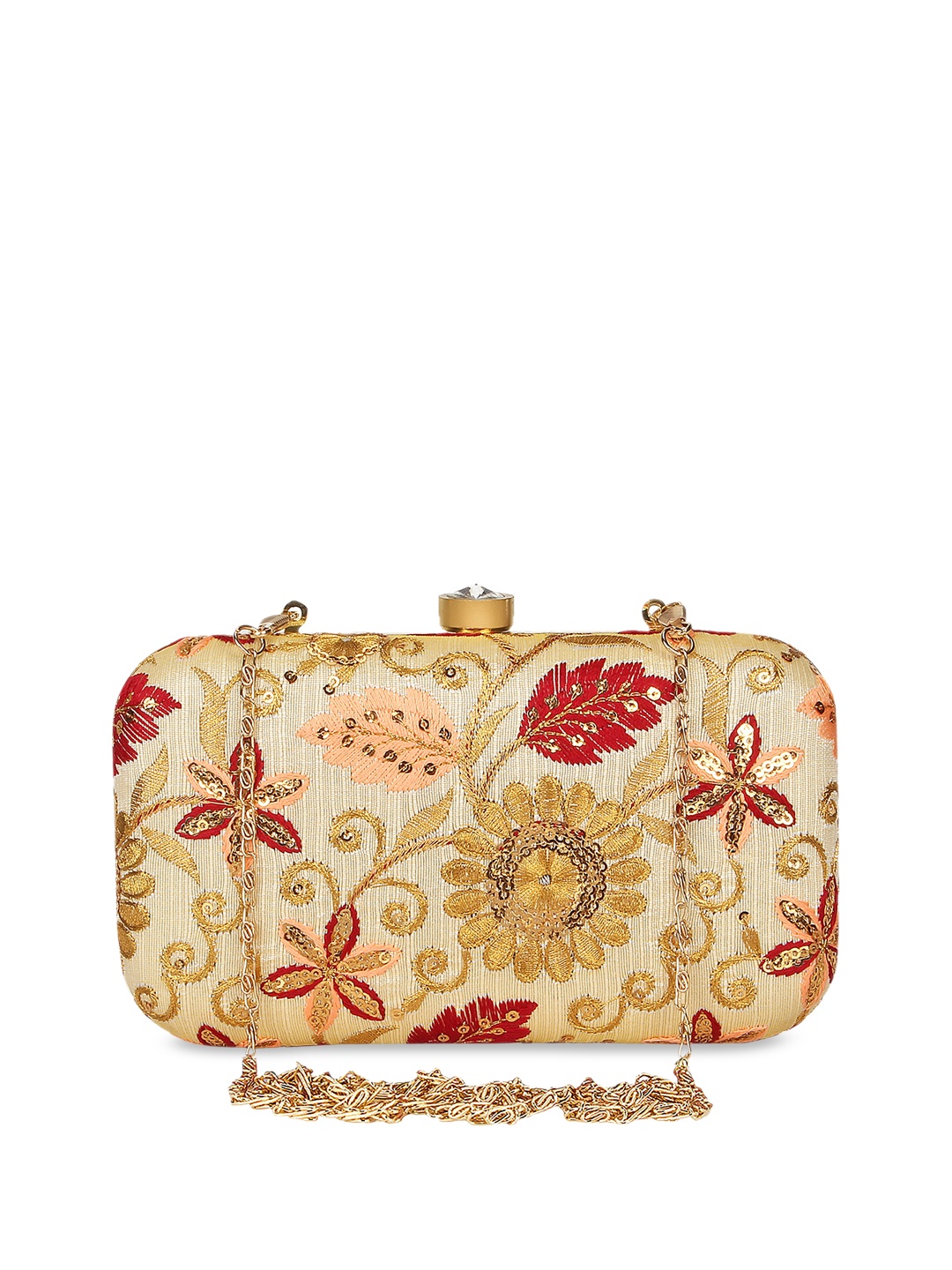 

Anekaant Beige & Gold-Toned Embroidered Embellished Clutch