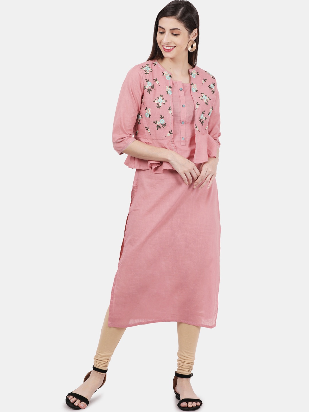 Alena Women Pink Embroidered Straight Kurta