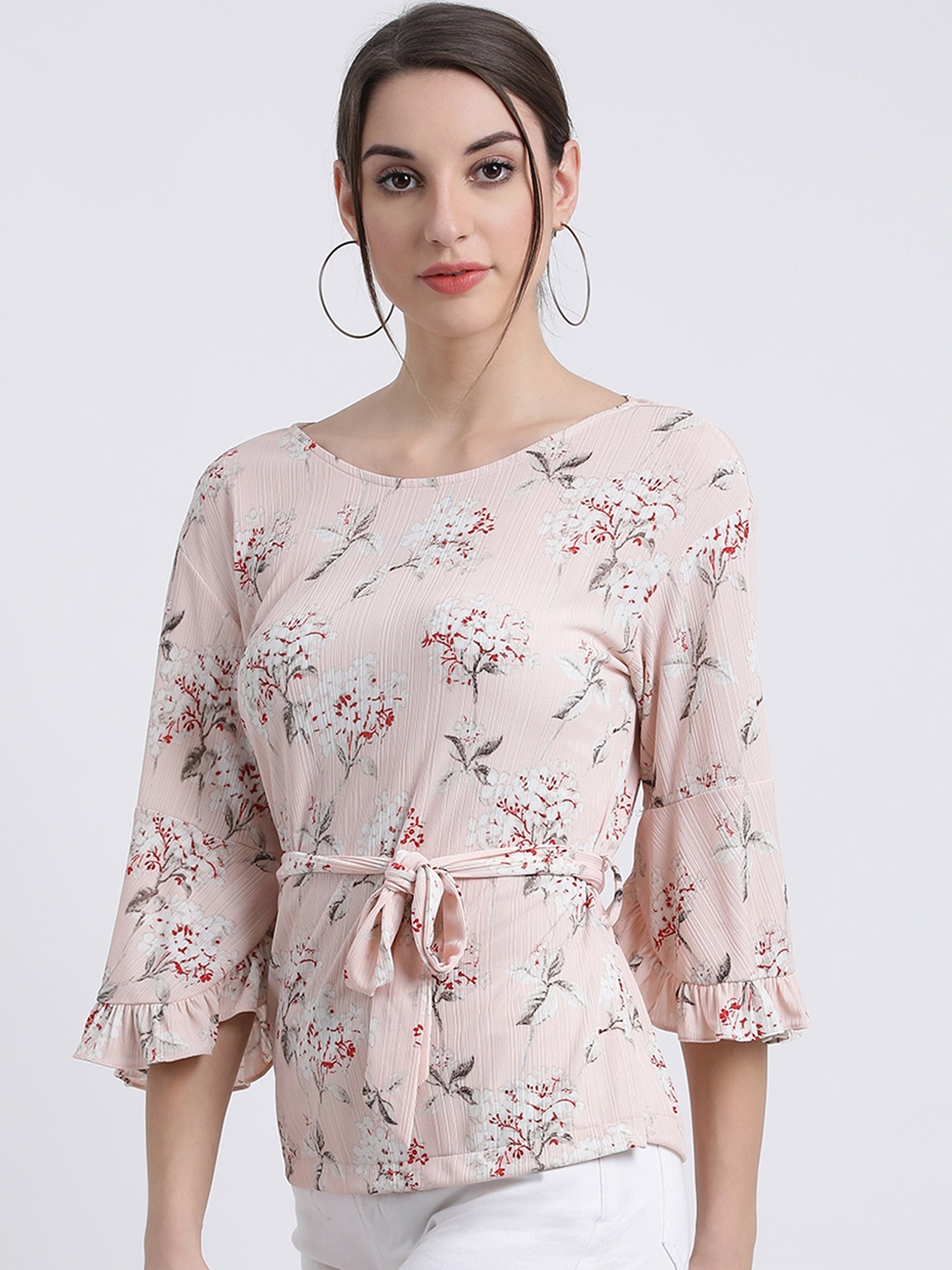 

Zink London Women Peach-Coloured Floral Print Top