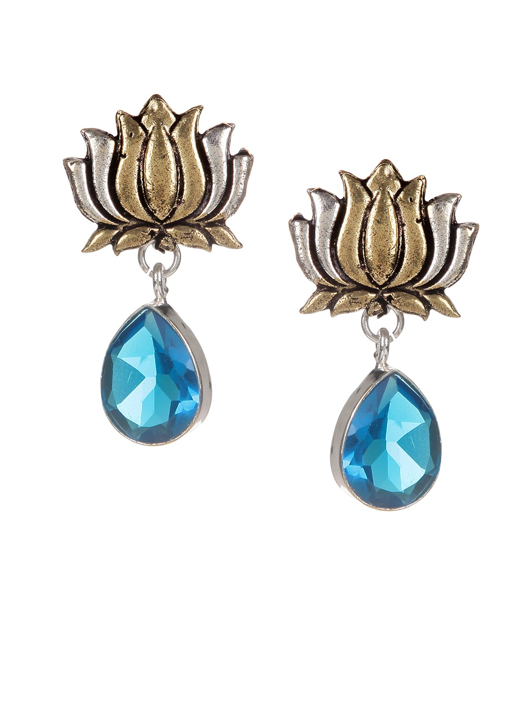

Bamboo Tree Jewels Blue & Gold-Toned Floral Handcrafted Drop Earrings