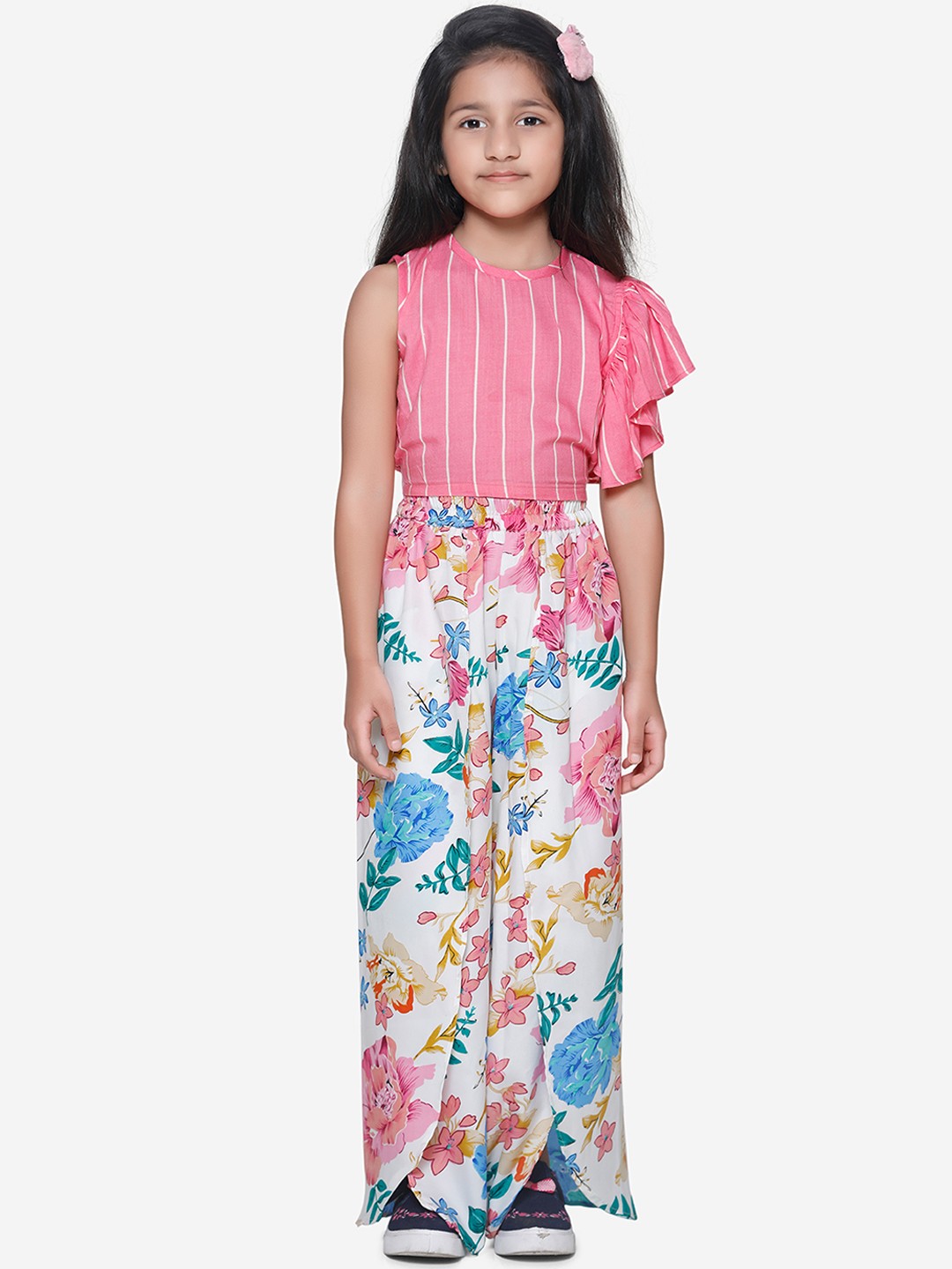 

LilPicks Girls Pink & White Striped Top with Palazzos