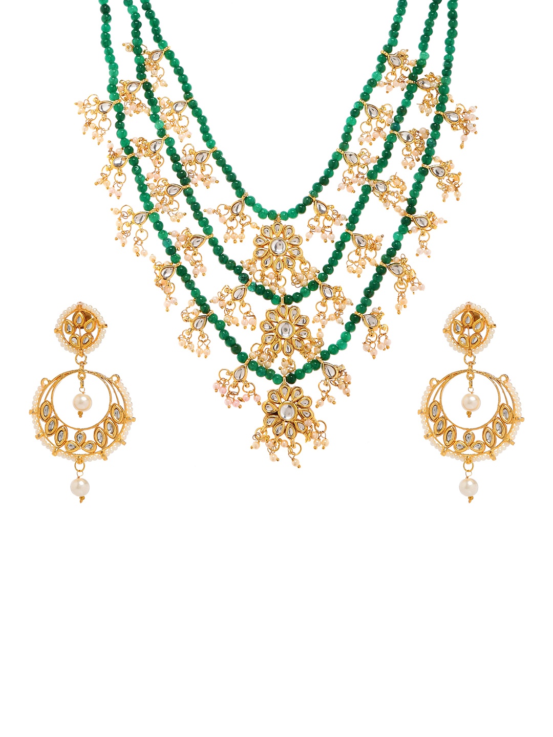 Bamboo Tree Jewels Green & Gold-Toned Handcrafted Jewellery Set