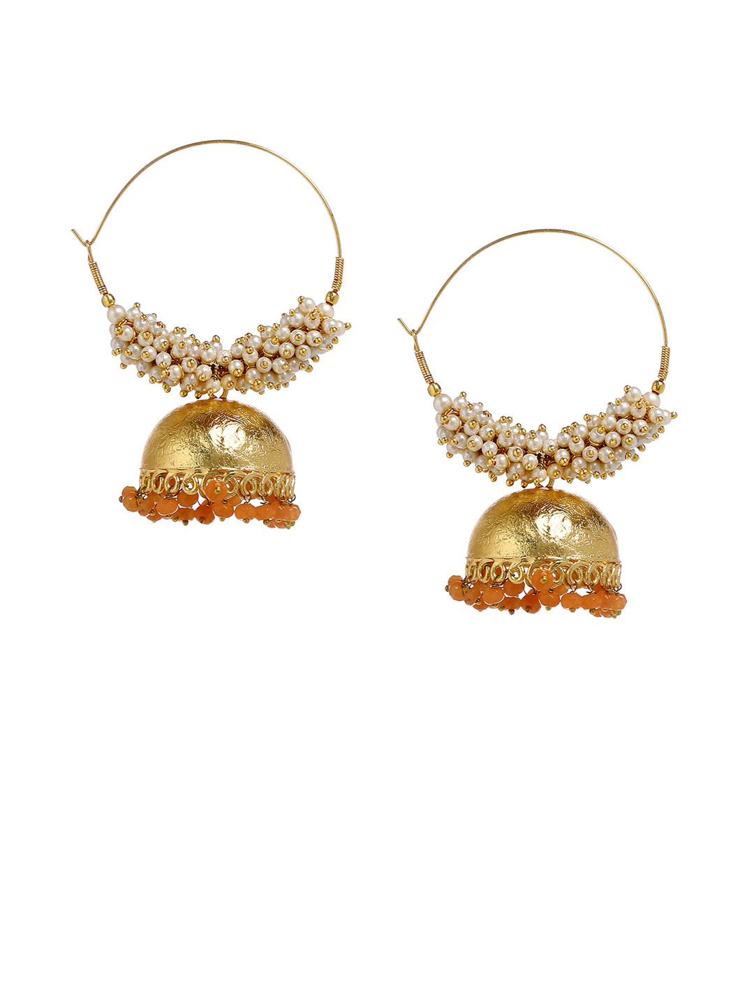 

Bamboo Tree Jewels Gold-Toned & White Classic Jhumkas