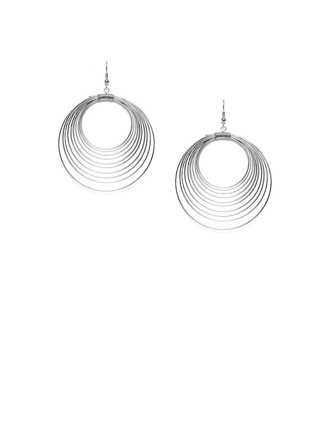 

Bamboo Tree Jewels Silver-Toned Circular Drop Earrings