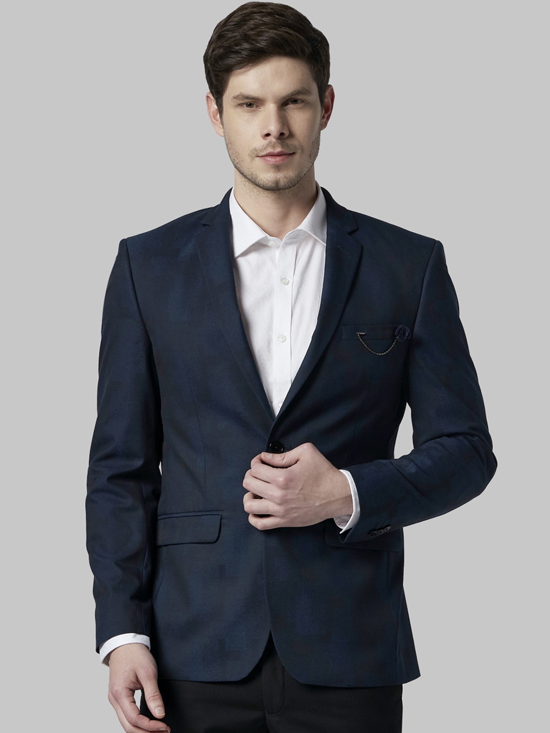

Park Avenue Men Blue Printed Single-Breasted Super Slim-Fit Blazer
