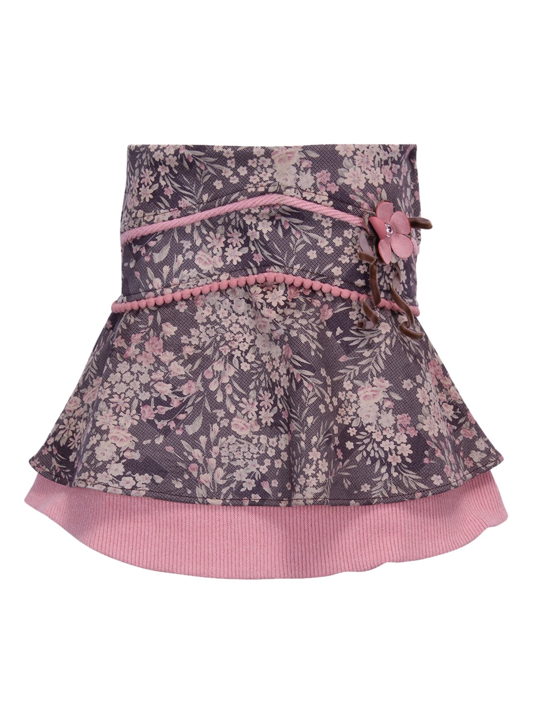 

CUTECUMBER Girls Grey & Pink Floral Printed Trumpet Knee-Length Skirt