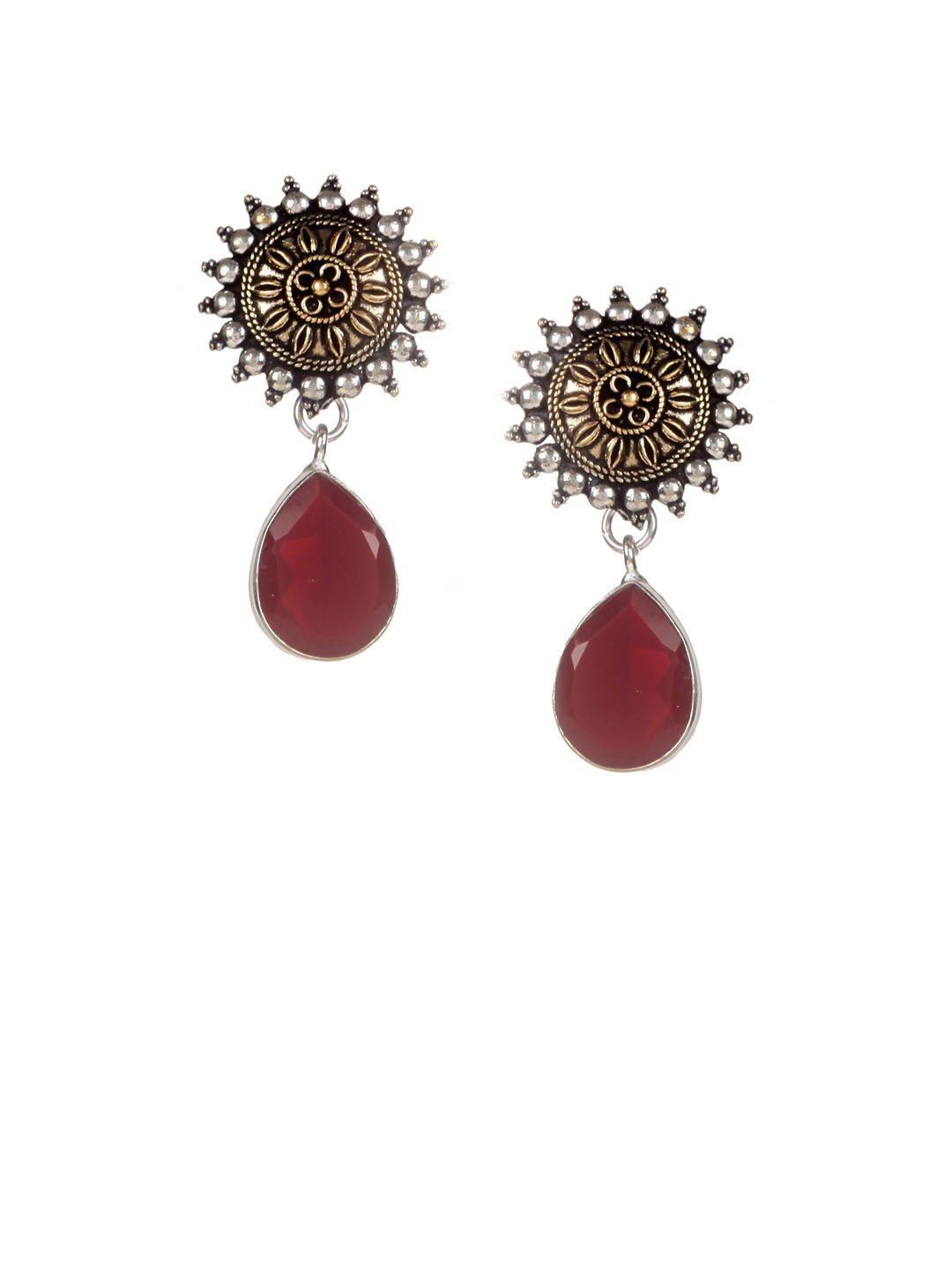 

Bamboo Tree Jewels Red & Gold-Toned Contemporary Handcrafted Drop Earrings