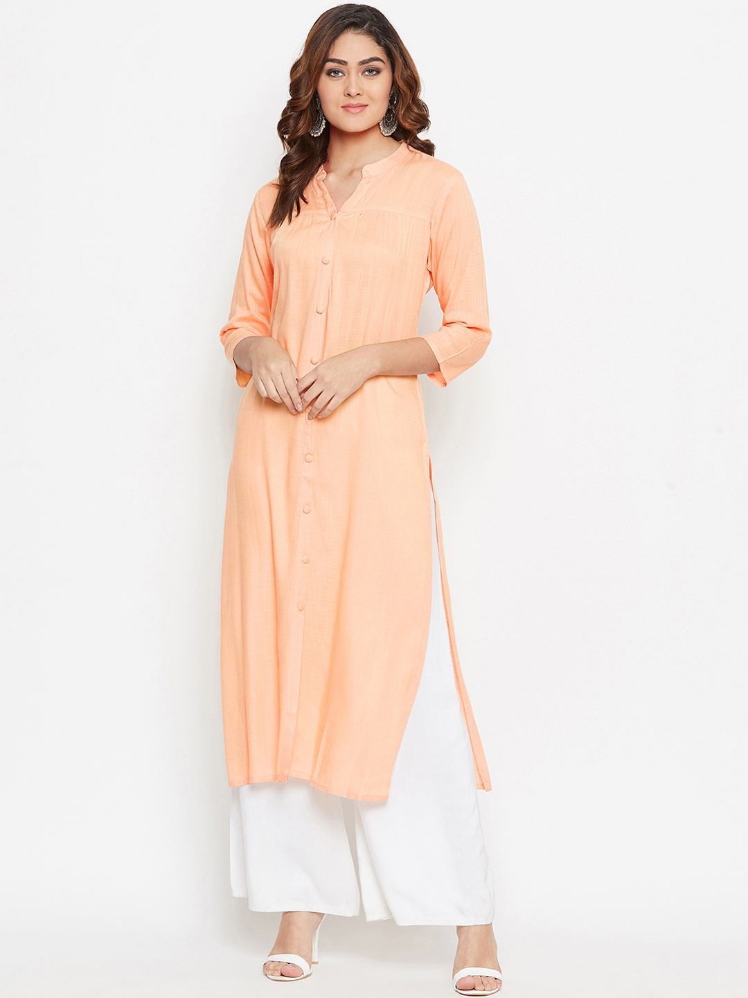 

Prakhya Women Peach-Coloured Solid Straight Kurta