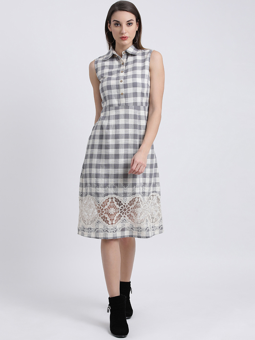 

Zink London Women Grey Checked Shirt Dress