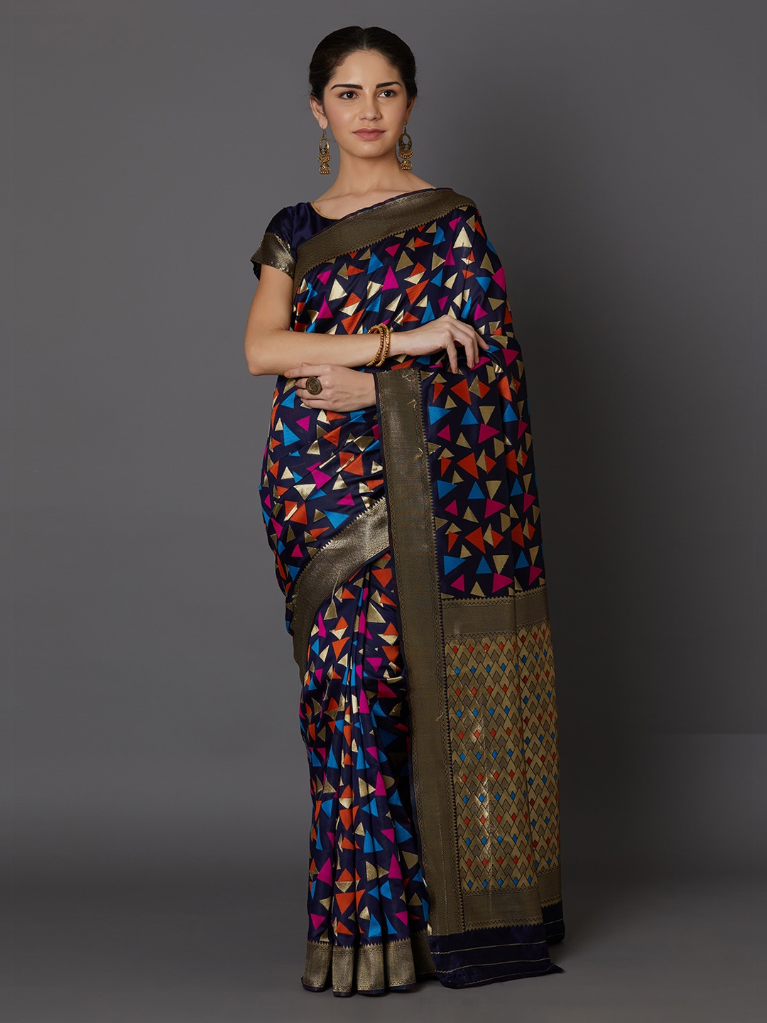 

Mitera Blue & Pink Silk Blend Woven Design Kanjeevaram Saree