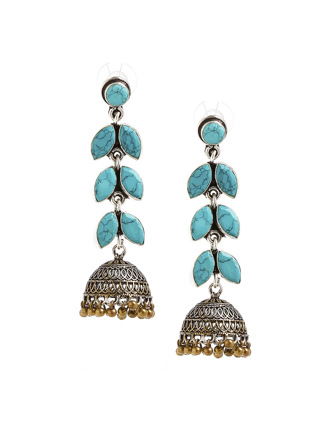 

Bamboo Tree Jewels Sea Green & Silver-Toned Handcrafted Dome Shaped Jhumkas
