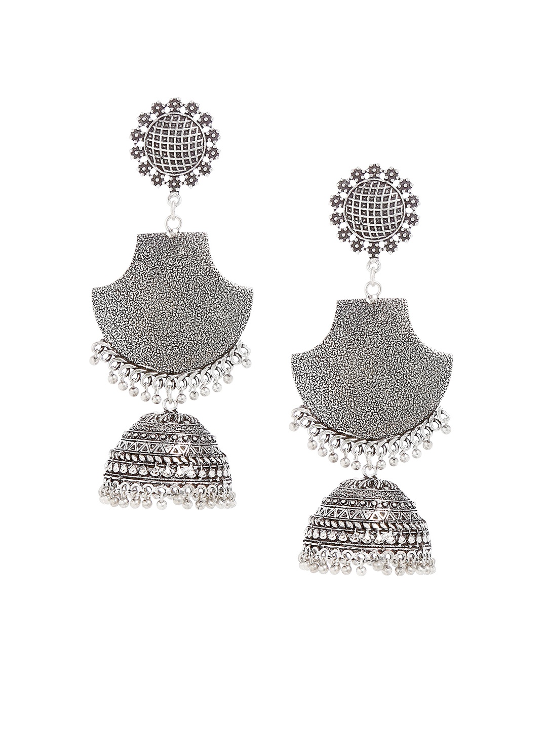 

Bamboo Tree Jewels Silver-Toned Handcrafted Dome Shaped Jhumkas