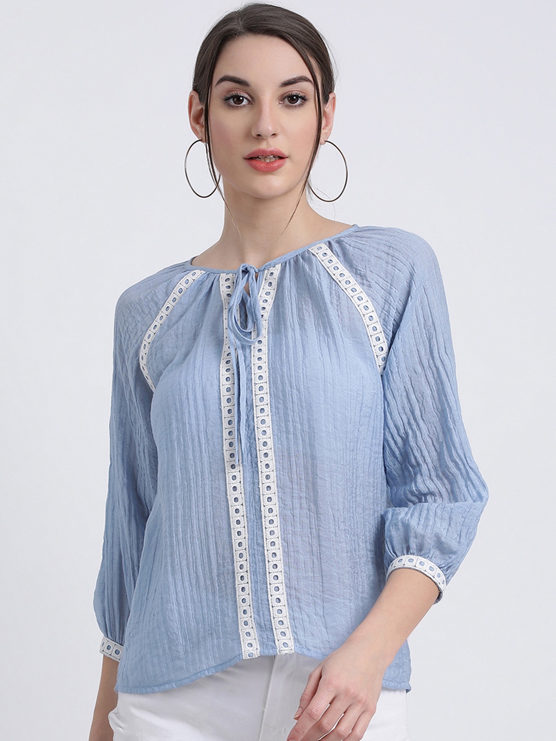 

Zink London Women Blue Solid A-Line Top