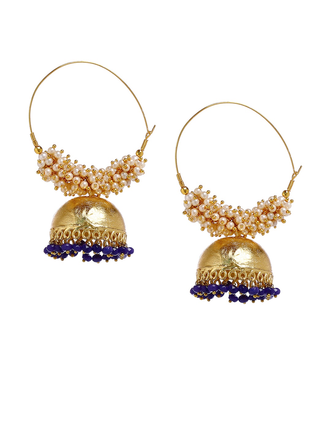 

Bamboo Tree Jewels Gold-Toned & Blue Dome Shaped Jhumkas